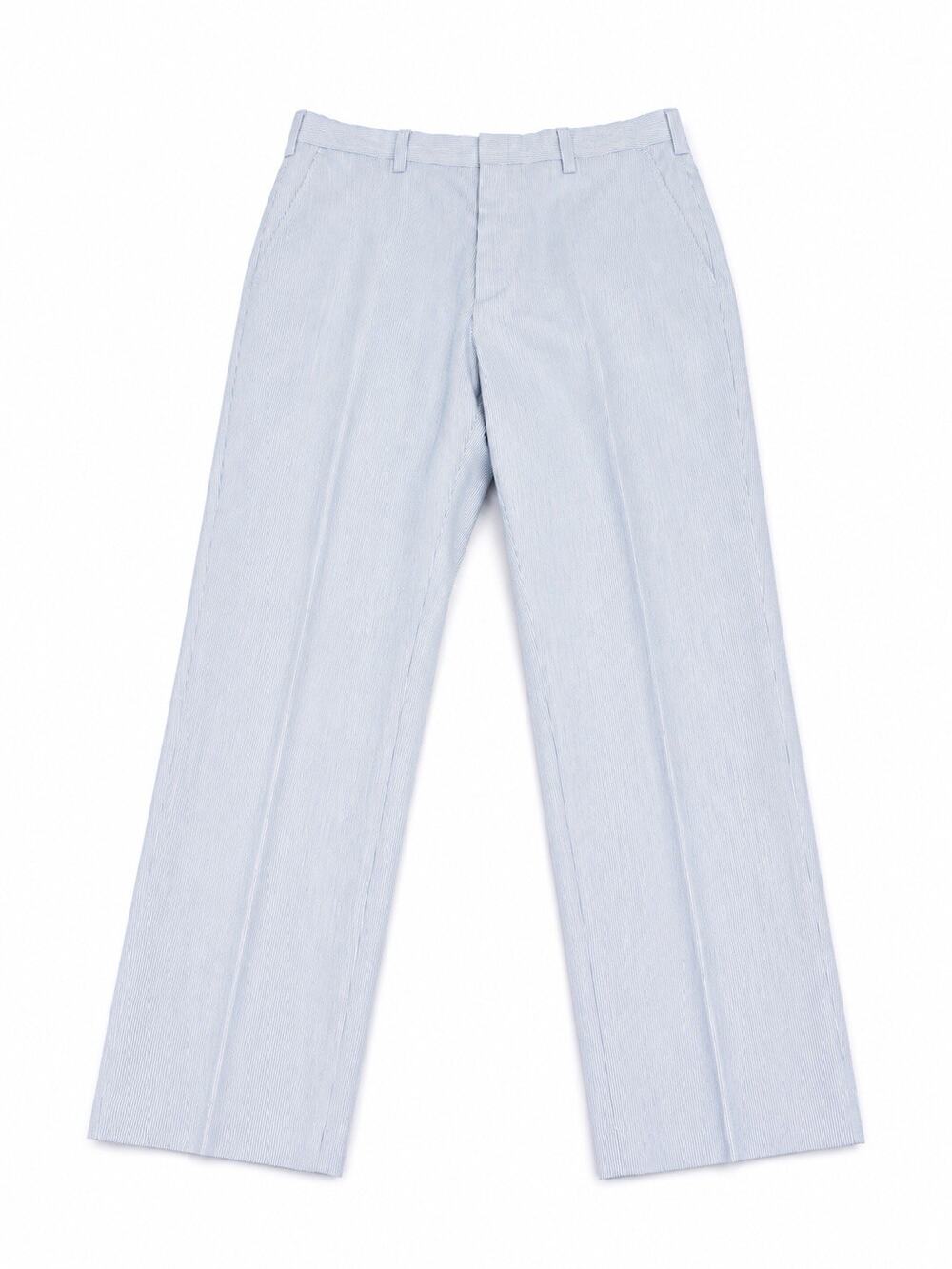Haggar Men’s 34x32 Blue White Seersucker Dress Pants Striped Flat Front Slacks